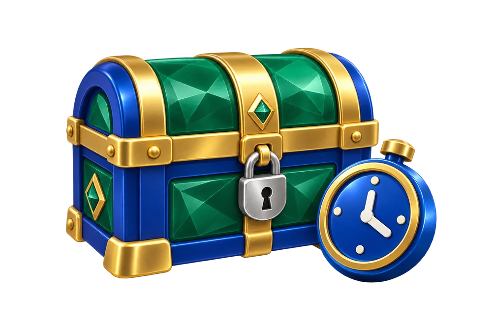 Closed bonus chest with a lock and timer